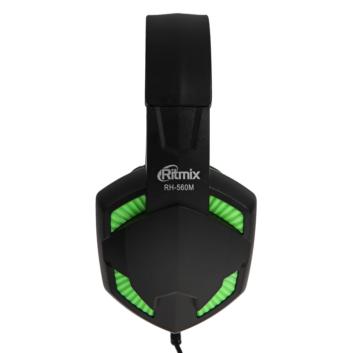 Наушники Ritmix RH-560M Gaming, игровые, полноразмерные,микрофон,3.5мм, 1.8 м, черно-зеленые - фото 51294025