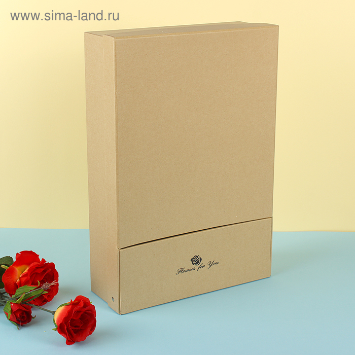 Коробка подарочная с откидной крышкой для цветов, бежевая, 36 х 25 х 9 см - Фото 1