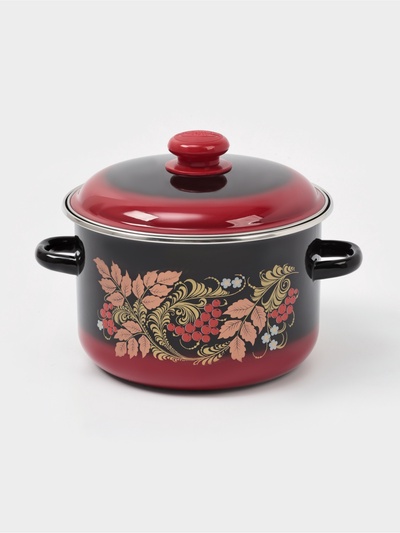 Кастрюля эмалированная «Рябинушка», 4 л, d=22 см, с крышкой, индукция, чёрная, красная