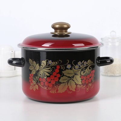 Кастрюля эмалированная «Рябинушка», 4 л, индукция, чёрная, красная