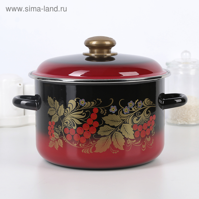 Кастрюля эмалированная «Рябинушка», 4 л, индукция, чёрная, красная - Фото 1