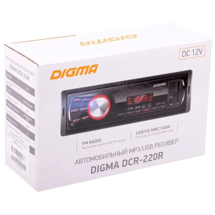 Автомагнитола Digma DCR-220R 1DIN, 4 x 45 Вт, USB, SD, AUX - фото 51484212