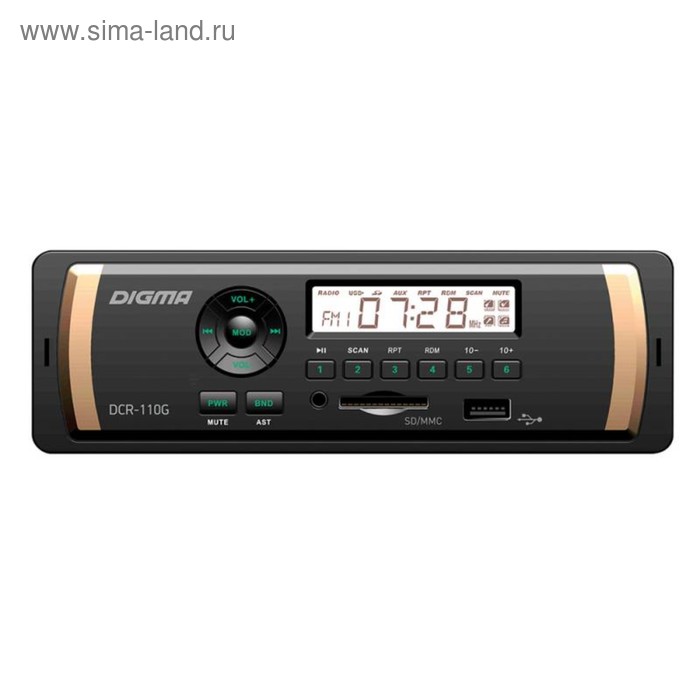 Автомагнитола Digma DCR-110G, 1DIN, 4 x 45 Вт, AUX, SD/MMC, USB - Фото 1