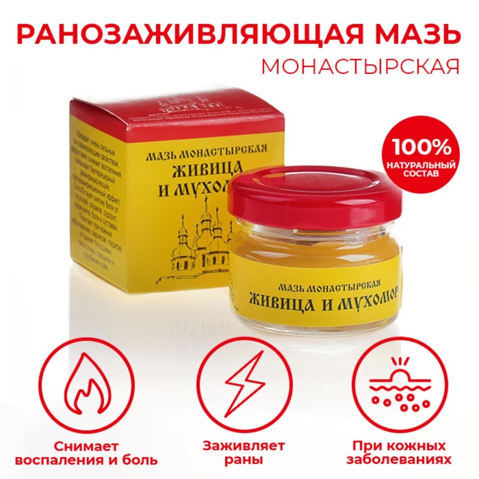 Мазь «Монастырская Живица с Мухомором». Ранозаживляющая. Стекло. 28 мл. - Фото 1
