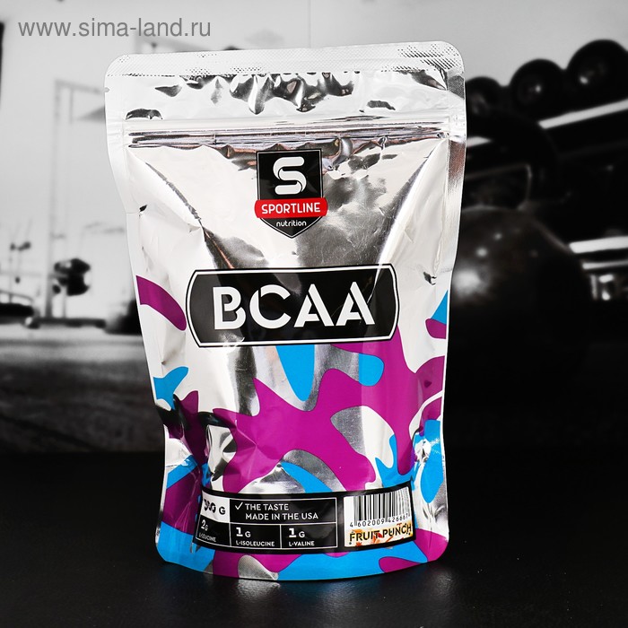 Аминокислоты SportLine BCAA 2:1:1 Bag, фруктовый пунш, спортивное питание, 300 г - Фото 1