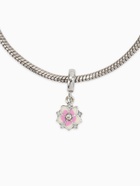 Шарм подвеска «Цветок с эмалью», бело-розовая в серебре - Фото 1