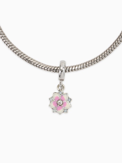 Шарм подвеска «Цветок с эмалью», бело-розовая в серебре