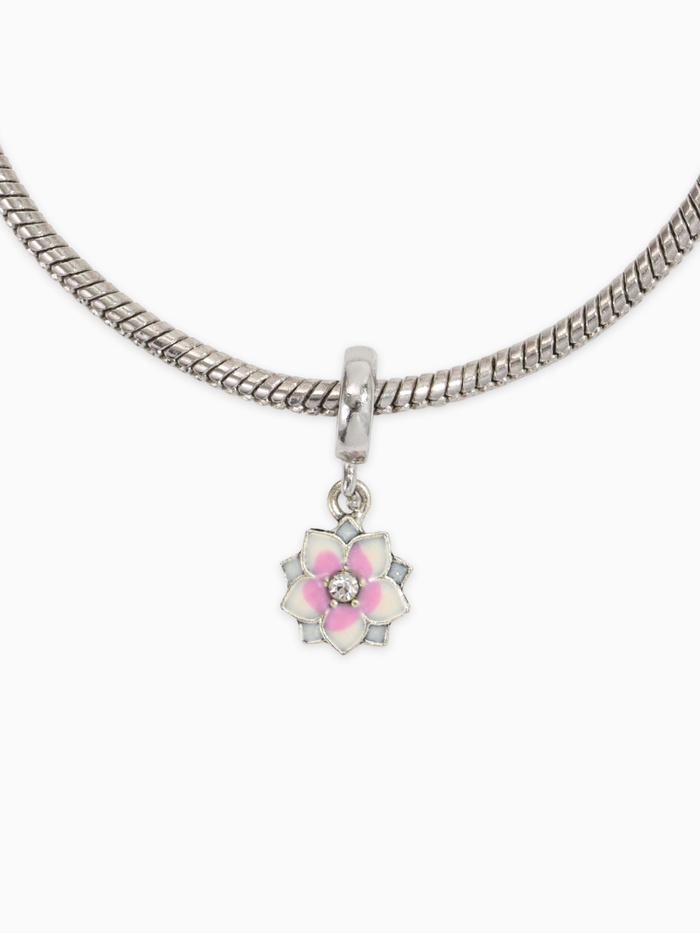 Шарм подвеска «Цветок с эмалью», бело-розовая в серебре