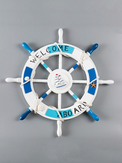 Декор настенный, панно «Штурвал. Welcome aboard с корабликом», 62×62×3.5 см