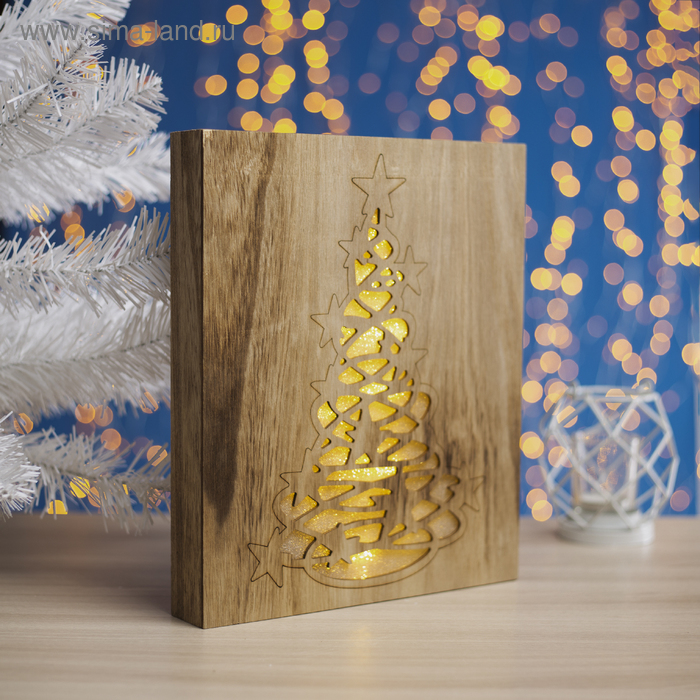 Фигура дерев. "Елочка со звездами" 25х5х30 см, 10 LED, ААx2 (не в компл.), Т/БЕЛЫЙ - Фото 1