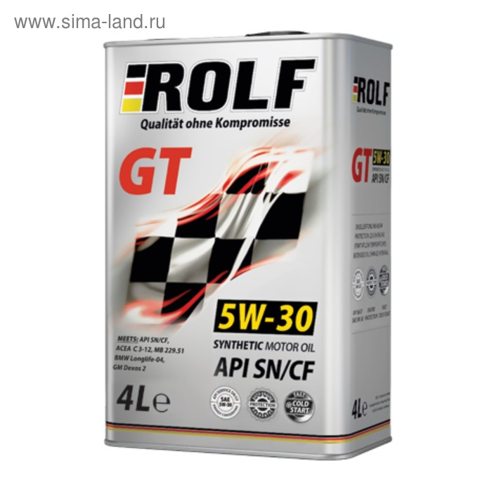 Моторное масло Rolf GT 5W-30 SN/CF синтетическое, 4 л - Фото 1