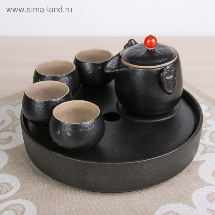 Набор для чайной церемонии "Ночь", 6 предметов: чайник 300 мл, 4 чашки 70 мл (d=6 см), подставка - Фото 1