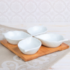 Набор салатников керамических на деревянной подставке «Эстет. Лист», 4 предмета: 50 мл, цвет белый - фото 8350103