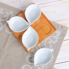 Набор салатников керамических на деревянной подставке «Эстет. Лист», 4 предмета: 50 мл, цвет белый - фото 4580042
