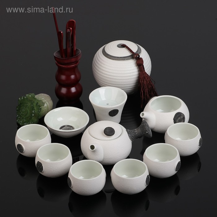 Набор для чайной церемонии керамический «Путь Даоса», 14 предметов: чайник 180 мл, пиала 70 мл, чахай, банка - Фото 1