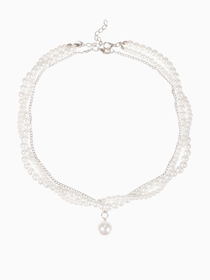 Бусы 3 яруса «Рошель» капля, шар №12, белые в серебре, L=42 см - Фото 1