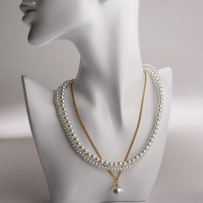 Бусы 3 яруса «Рошель» капля, шар №15, белые в золоте, L=42 см