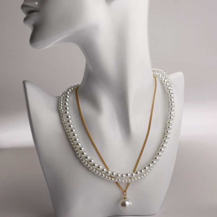 Бусы 3 яруса «Рошель» капля, шар №15, белые в золоте, L=42 см - Фото 1