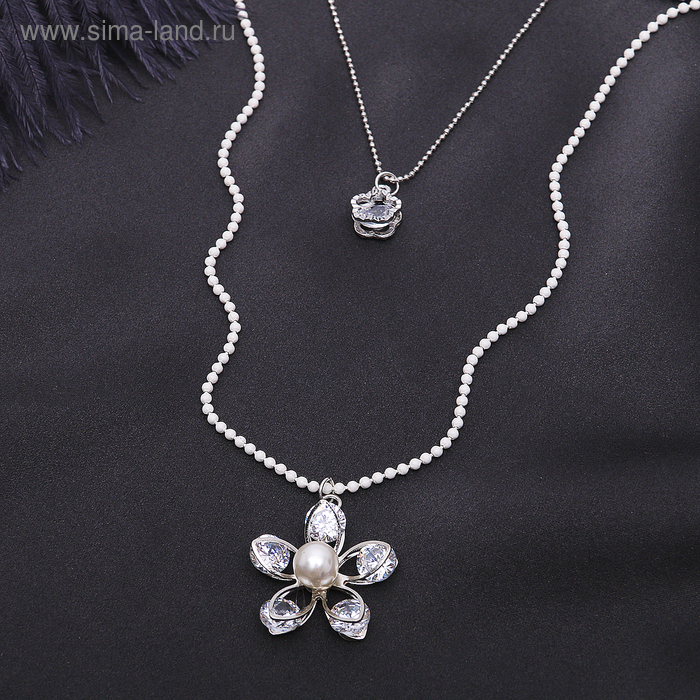 Кулон "Двойной" цветок, цвет белый в серебре, 80 см - Фото 1