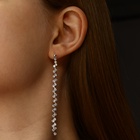 Серьги висячие со стразами Princess дорожка утончённая, белые в серебре,8 см - Фото 2