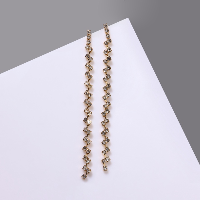 Серьги висячие со стразами Princess дорожка утончённая, цвет белый в золоте, 9 см - Фото 1