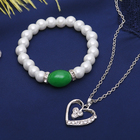 Гарнитур 2 предмета: кулон, браслет "Каролина" классика, цвет бело-зелёный в серебре, 40см - Фото 1