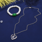 Гарнитур 2 предмета: кулон, браслет "Каролина" классика, цвет бело-зелёный в серебре, 40см - Фото 2