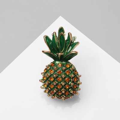 Брошь «Ананас», жёлто-зелёная в золоте