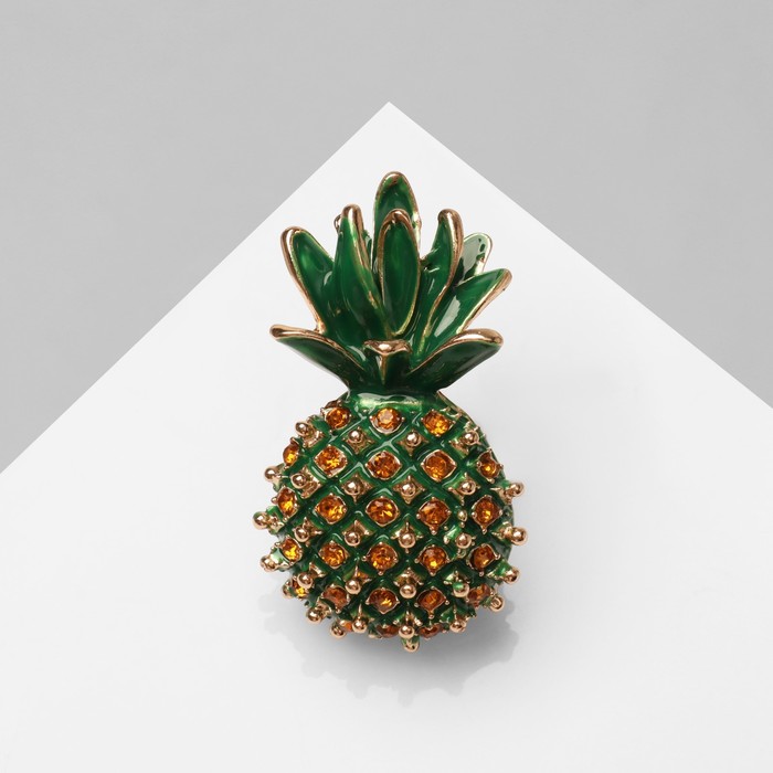 Брошь «Ананас», жёлто-зелёная в золоте - Фото 1