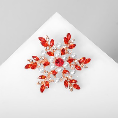 Брошь «Цветок» полярный, красно-белая в розовом золоте
