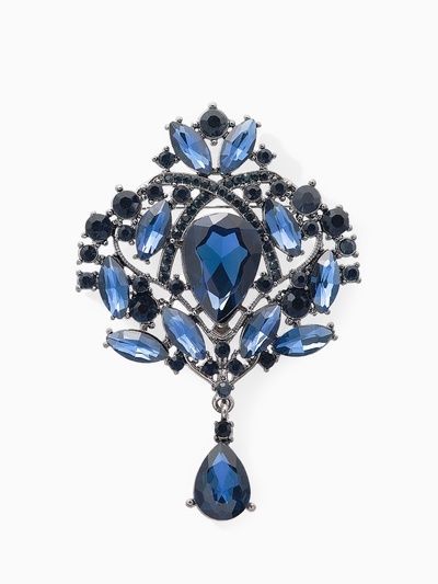 Брошь «Императорская», синяя в сером металле