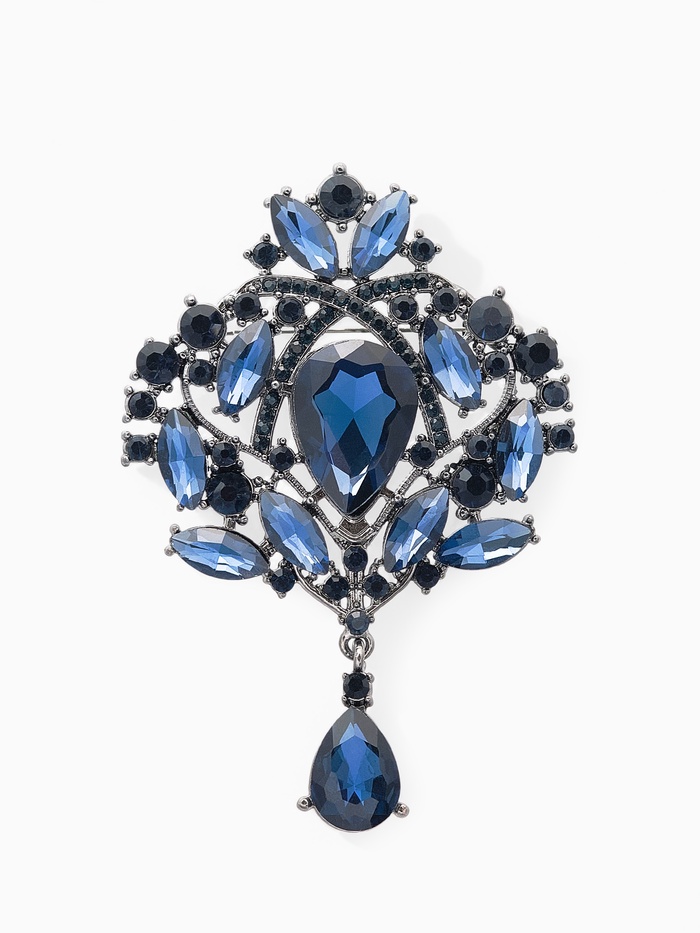 Брошь «Императорская», синяя в сером металле - Фото 1