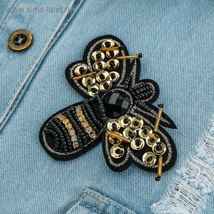 Брошь "Пчела" с пайетками, цвет черно-желтый - Фото 1