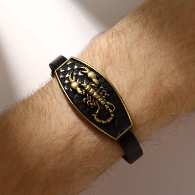 Браслет унисекс «Атлант» скорпион, цвет чёрный с чернёным золотом, 22 см