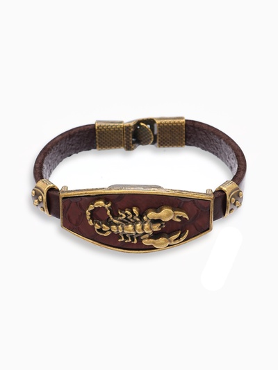 Браслет унисекс «Атлант» скорпион, цвет коричневый с чернёным золотом, 22 см