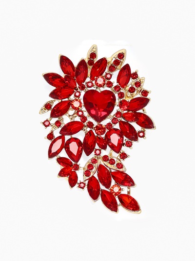Брошь «Императрица» сердце цветущее, цвет красный в золоте