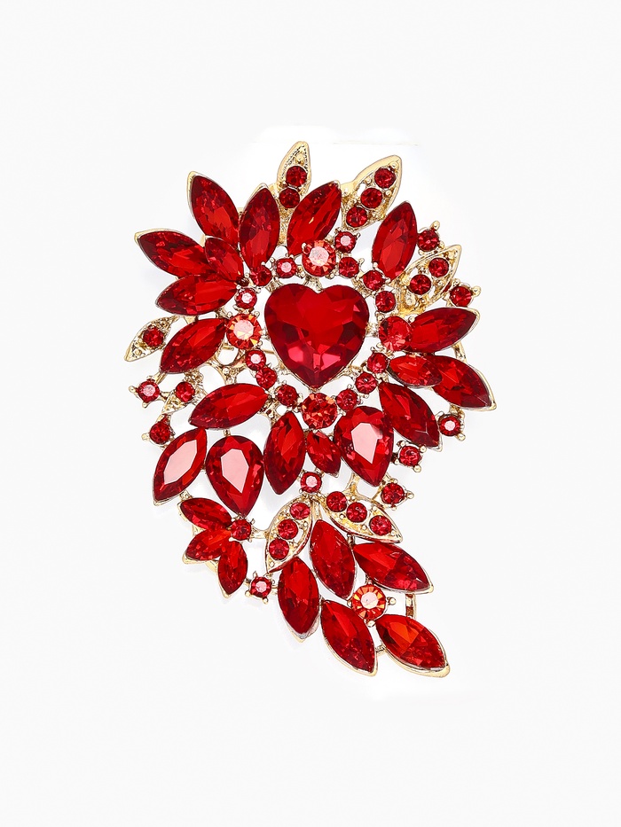 Брошь «Императрица» сердце цветущее, цвет красный в золоте - Фото 1
