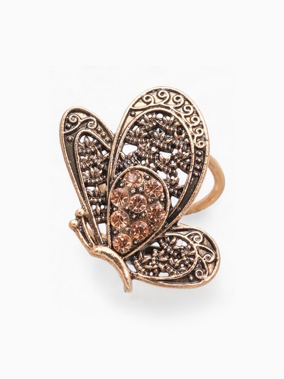 Кольцо для платка «Бабочка», цвет золото в черненом золоте