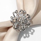 Кольцо для платка "Цветок" объемный со стразами, цвет белый в серебре - фото 8601670