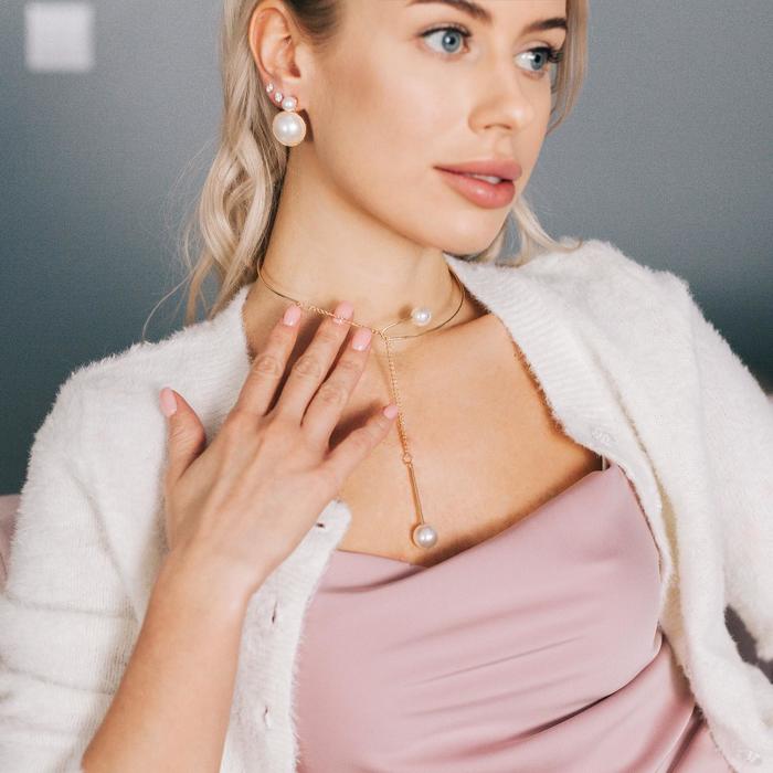 Колье «Ноэль» бусины с цепочкой, шар №12, белое в золоте, L=30 см - Фото 1