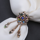 Кольцо для платка "Цветок" с подвесками, разноцветное в чернёном золоте - Фото 1
