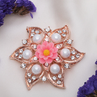 Брошь «Цветок лотоса», цвет бело-розовый в золоте - Фото 1