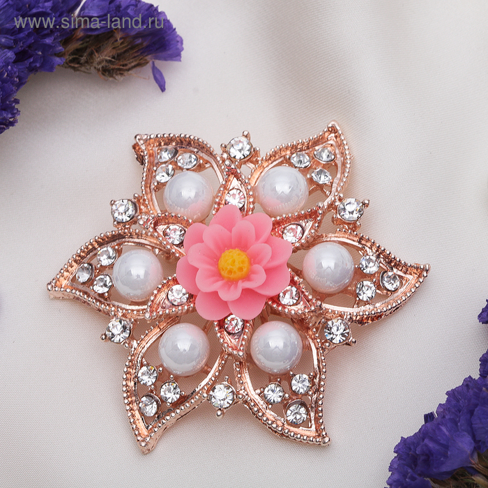 Брошь «Цветок лотоса», цвет бело-розовый в золоте - Фото 1