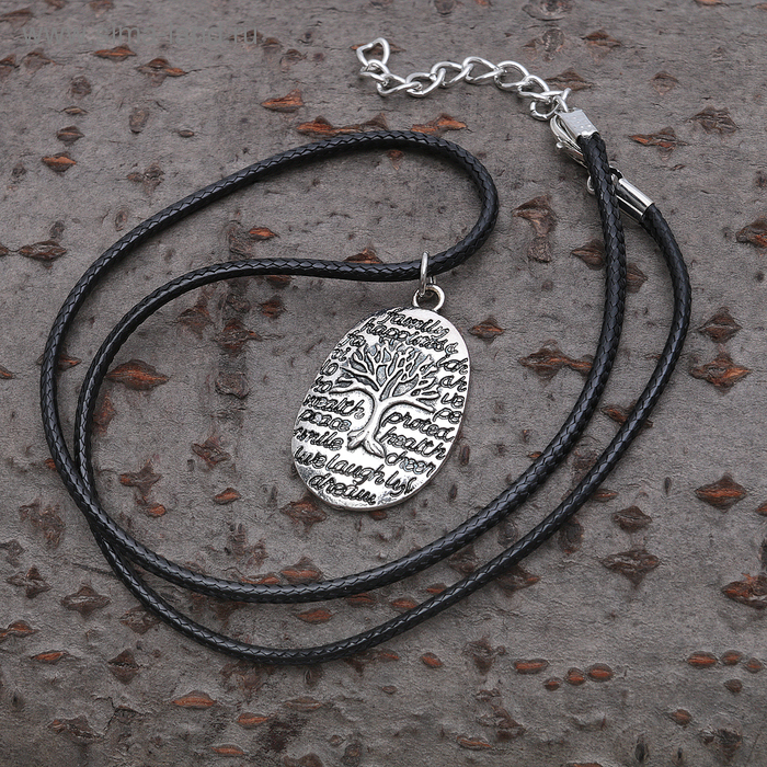 Кулон на шнурке "Дерево" диск, цвет чернёное серебро, 40 см - Фото 1