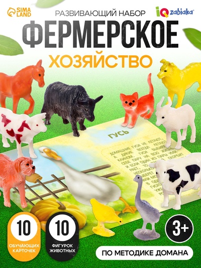 Развивающий набор «Фермерское хозяйство», по методике Монтессори, 10 фигурок, 10 карточек, 3+