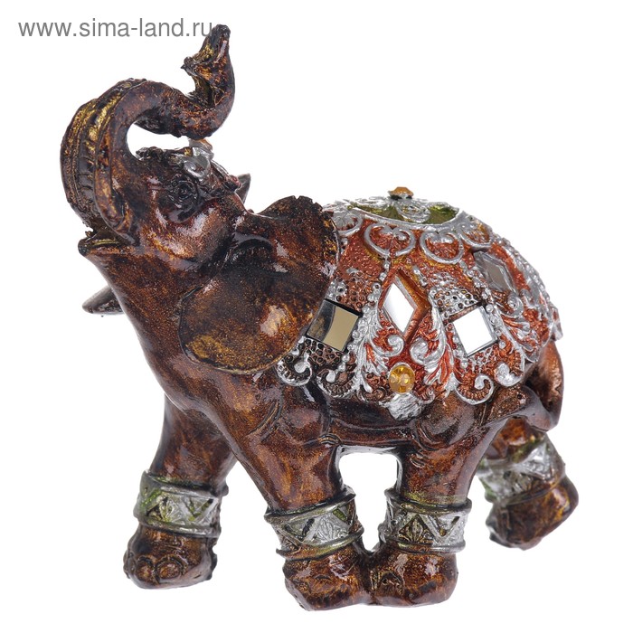 Сувенир полистоун "Слон с красочной попоной с зеркальными ромбами" 9х9х3,5 см - Фото 1