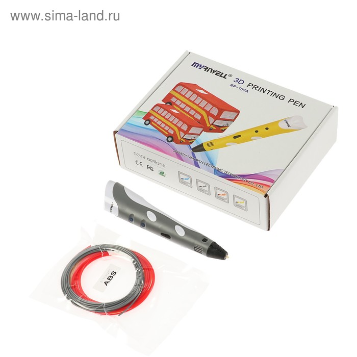 3D ручка Myriwell RP-100A, ABS, серая (+ пластик, 3 цвета) - Фото 1