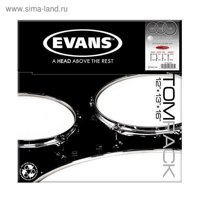 Набор пластика Evans ETP-EC2SCLR-S EC2 Clear Standard для том барабана 12"/13"/16" - Фото 1