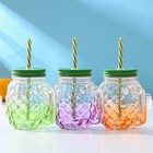 Банка с крышкой и трубочкой Доляна «Ананас», 500 мл, 12.5×9.5×13 см, стекло, МИКС - Фото 2