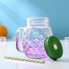 Банка с крышкой и трубочкой Доляна «Ананас», 500 мл, 12.5×9.5×13 см, стекло, МИКС - Фото 4